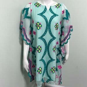 Cat & Jack boho aqua embroidered swimsuit coverup NEW